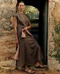 Ann Taylor Haven Well Within Organic Cotton Interlock Midi Skirt Brown Women's