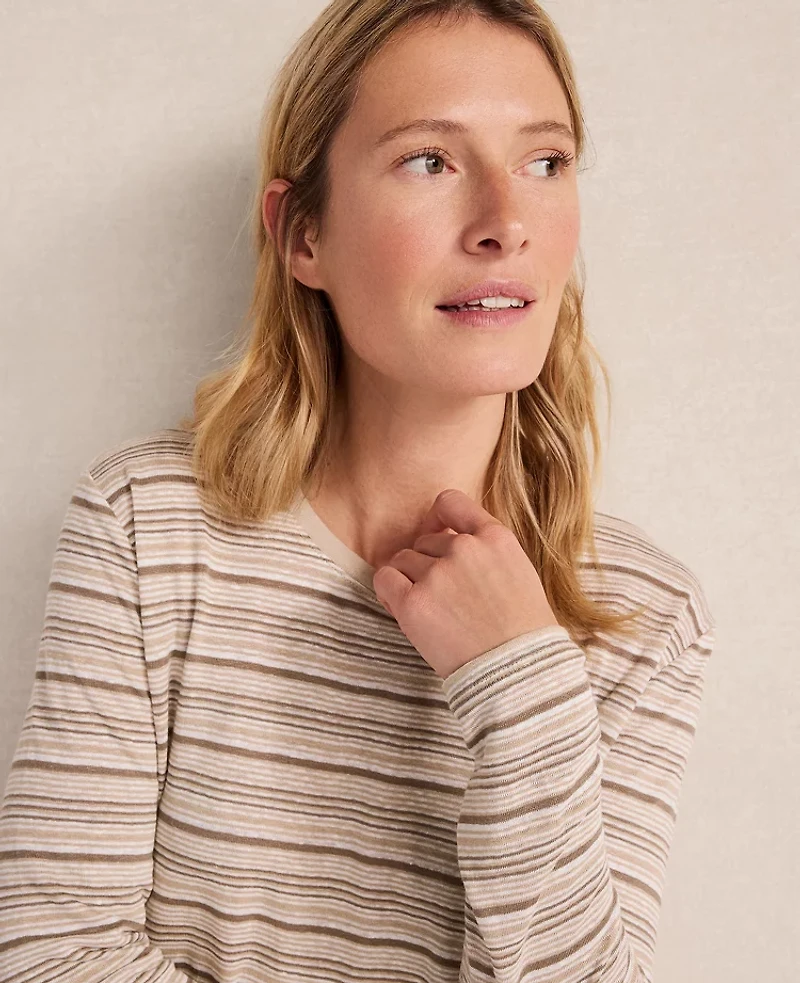 Ann Taylor Haven Well Within Linen Jersey Crewneck T-Shirt Chestnut Brown Women's