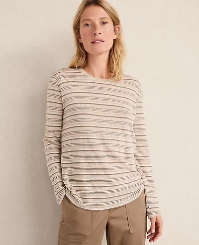 Ann Taylor Haven Well Within Linen Jersey Crewneck T-Shirt Chestnut Brown Women's