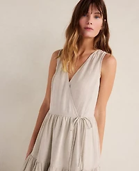 Ann Taylor Haven Well Within Everweave Linen Tiered Wrap Dress Oatmeal Women's
