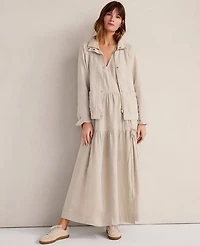 Ann Taylor Haven Well Within Everweave Linen Tiered Wrap Dress Oatmeal Women's