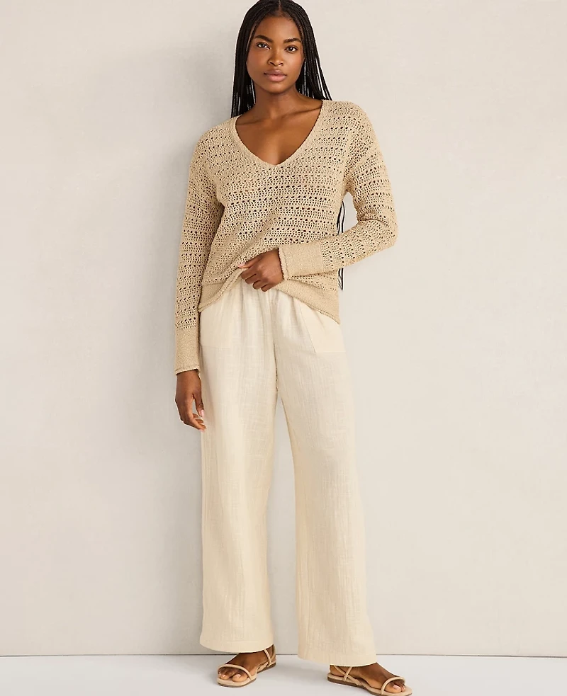 Ann Taylor Haven Well Within Textured Cotton V-Neck Sweater Farro Women's
