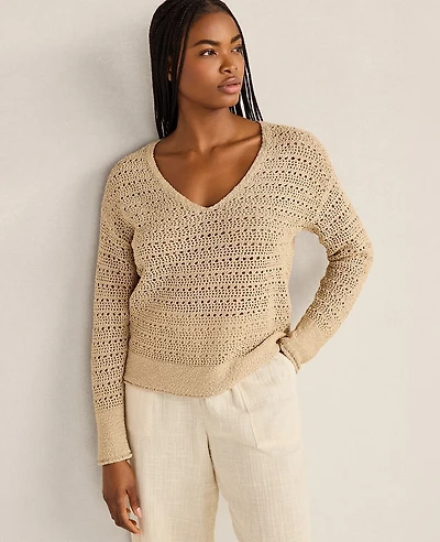 Ann Taylor Haven Well Within Textured Cotton V-Neck Sweater Farro Women's