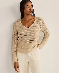 Ann Taylor Haven Well Within Textured Cotton V-Neck Sweater Farro Women's