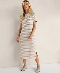 Ann Taylor Haven Well Within Cotton Blend Textured T-Shirt Dress Chestnut Brown Women's