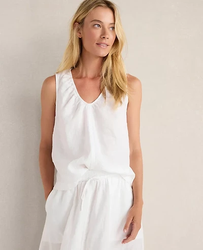 Ann Taylor Haven Well Within Linen U-Neck Tank Top White Women's