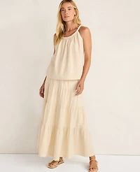 Ann Taylor Haven Well Within Organic Cotton Gauze Tiered Maxi Skirt Beige Women's