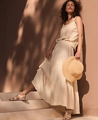 Ann Taylor Haven Well Within Organic Cotton Gauze Tiered Maxi Skirt Beige Women's