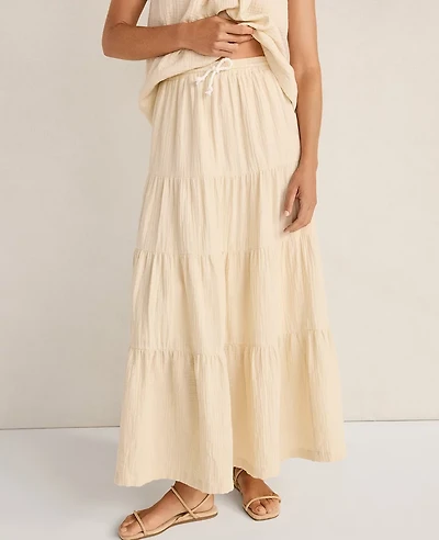 Ann Taylor Haven Well Within Organic Cotton Gauze Tiered Maxi Skirt Beige Women's