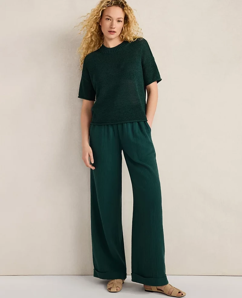 Ann Taylor Haven Well Within Organic Cotton Linen Tape Yarn Sweater Soft Spring Green Women's