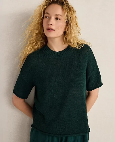 Ann Taylor Haven Well Within Organic Cotton Linen Tape Yarn Sweater Soft Spring Green Women's