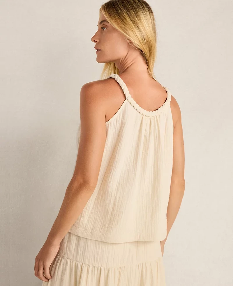 Ann Taylor Haven Well Within Organic Cotton Gauze Braided Top Beige Women's