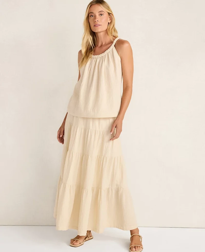 Ann Taylor Haven Well Within Organic Cotton Gauze Braided Top Beige Women's