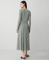 Ann Taylor Petite Striped Knit Midi Flare Dress Dried Cilantro Women's