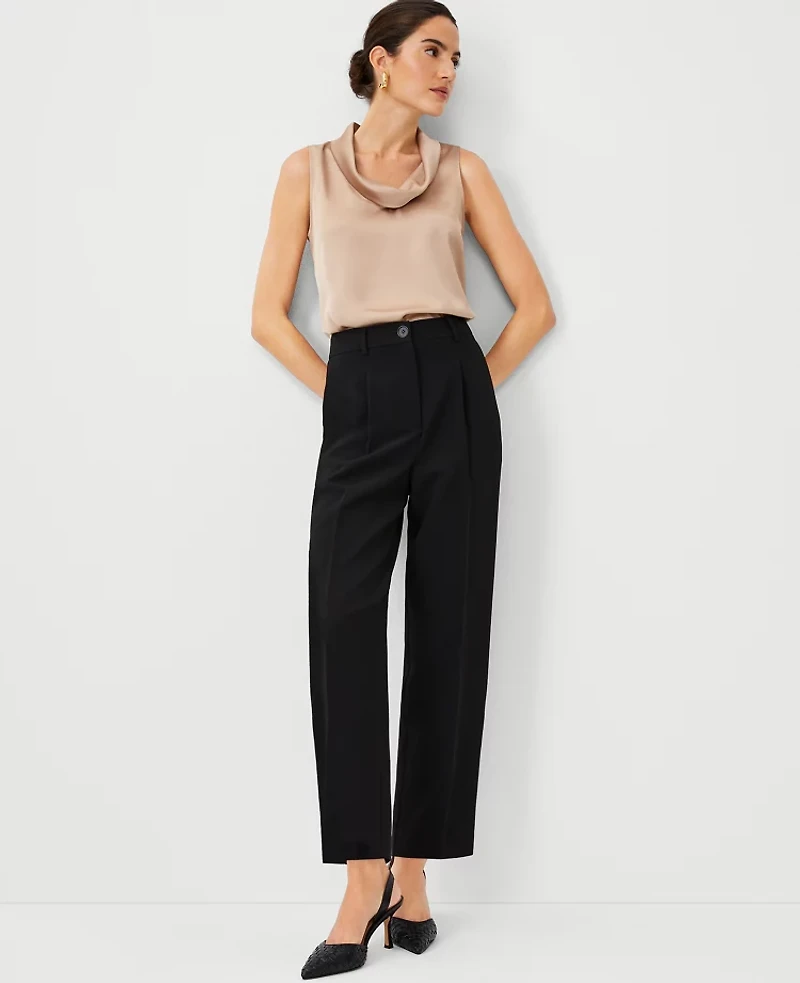 Ann Taylor The Petite High Rise Pleated Taper Pant Fluid Crepe Black Women's