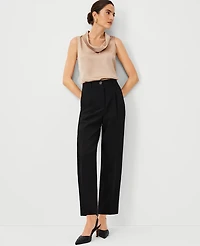 Ann Taylor The Petite High Rise Pleated Taper Pant Fluid Crepe Black Women's