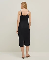 Ann Taylor Linen Blend Square Neck Sheath Dress Black Women's