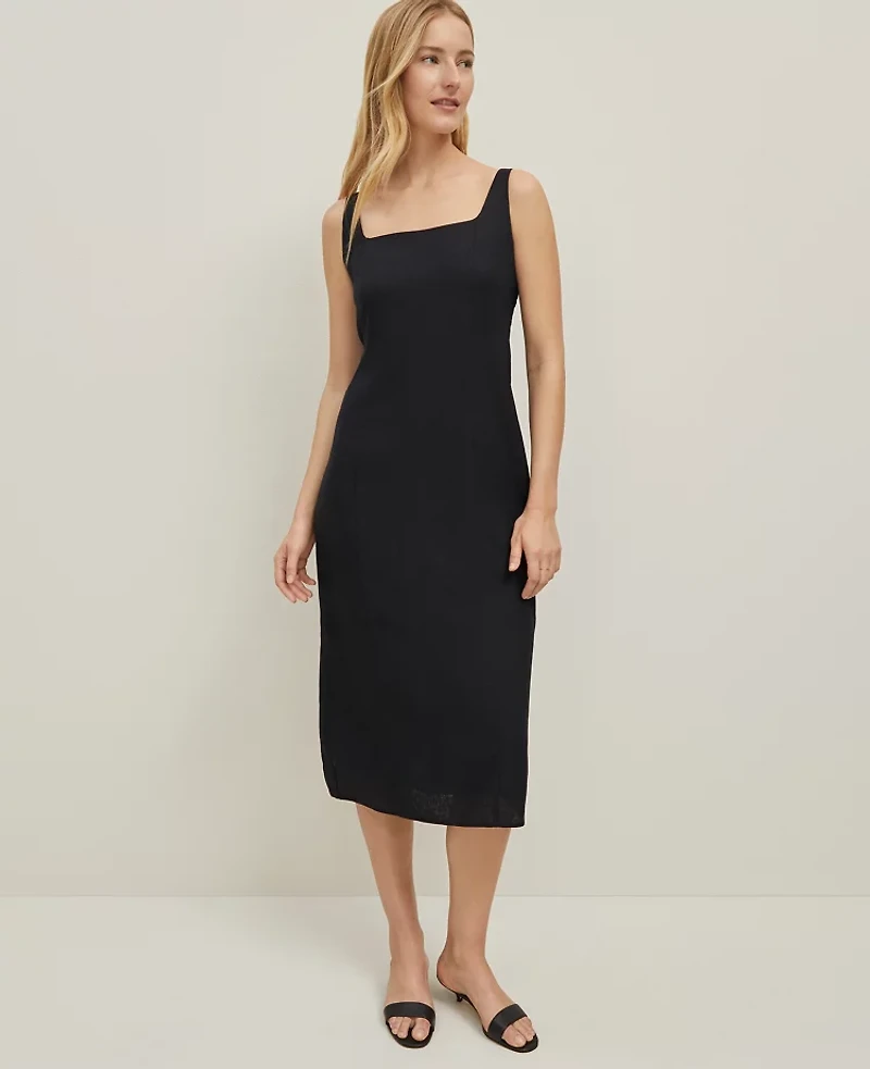 Ann Taylor Linen Blend Square Neck Sheath Dress Black Women's