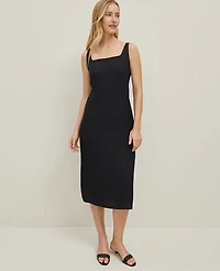 Ann Taylor Linen Blend Square Neck Sheath Dress Black Women's