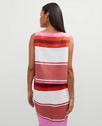 Ann Taylor Striped Linen Blend Tank Top Pink Orchid Women's
