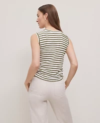 Ann Taylor Weekend Collection Striped Side-Tie Tank Top Size 2XL Moss Green Women's