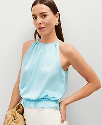 Ann Taylor Shirred Tank Top Gulf Stream Blue Women's