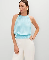 Ann Taylor Shirred Tank Top Gulf Stream Blue Women's
