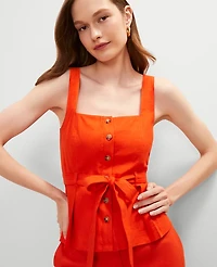 Ann Taylor Linen Blend Button Tie Waist Top Women's