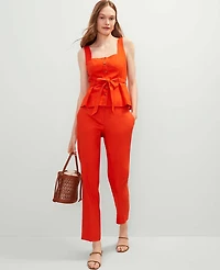 Ann Taylor Linen Blend Button Tie Waist Top Women's