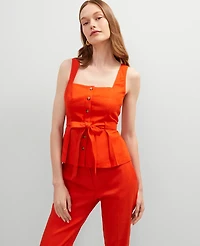 Ann Taylor Linen Blend Button Tie Waist Top Women's