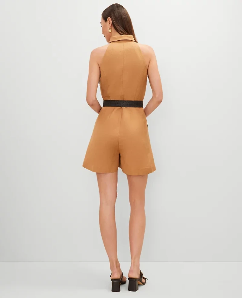 Ann Taylor Belted Linen Blend Romper Pecan Women's
