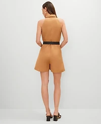 Ann Taylor Belted Linen Blend Romper Pecan Women's