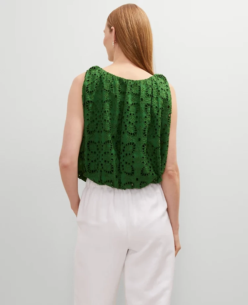Ann Taylor Eyelet Bubble Hem Top Leafy Green Women's