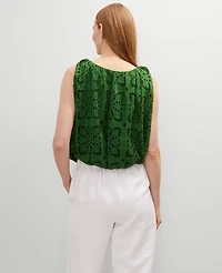 Ann Taylor Eyelet Bubble Hem Top Leafy Green Women's