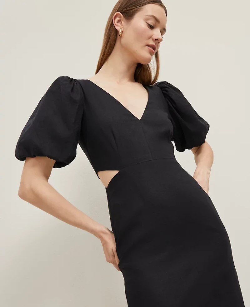 Ann Taylor Linen Blend Cutout Dress Black Women's