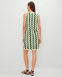 Ann Taylor Geo Crochet Shift Dress Size 2XS Green/White Combo Women's