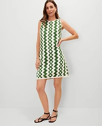Ann Taylor Geo Crochet Shift Dress Size 2XS Green/White Combo Women's