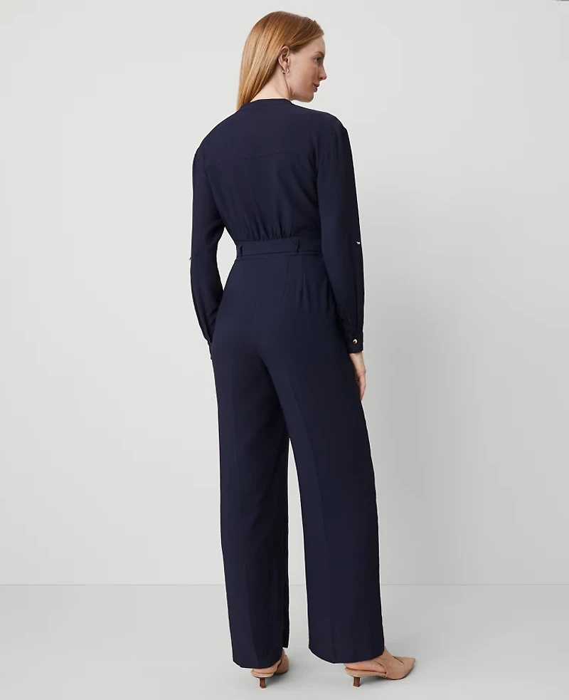 Ann Taylor Petite Belted V-Neck Jumpsuit Size 10 Night Sky Women's