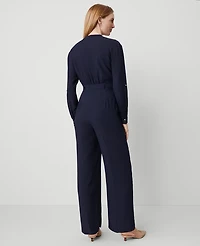 Ann Taylor Petite Belted V-Neck Jumpsuit Size 10 Night Sky Women's