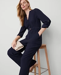 Ann Taylor Petite Belted V-Neck Jumpsuit Size 10 Night Sky Women's