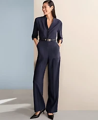Ann Taylor Petite Belted V-Neck Jumpsuit Size 10 Night Sky Women's