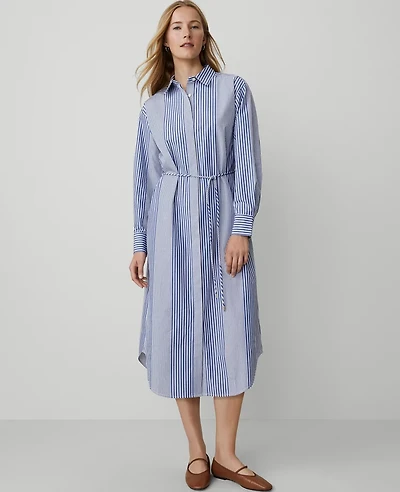 Ann Taylor Petite Weekend Collection Striped Midi Shirtdress Deep Grotto Women's