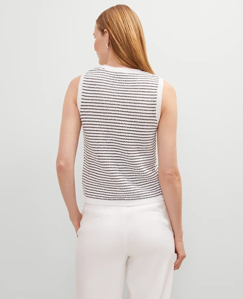 Ann Taylor Metallic Striped Sweater Shell Top White Women's
