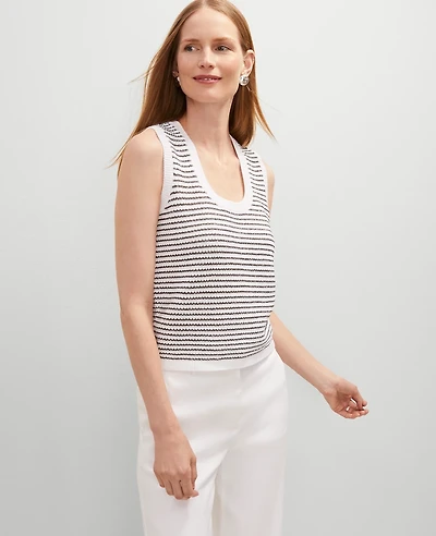 Ann Taylor Metallic Striped Sweater Shell Top White Women's