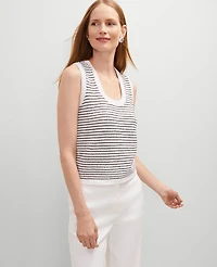 Ann Taylor Metallic Striped Sweater Shell Top White Women's