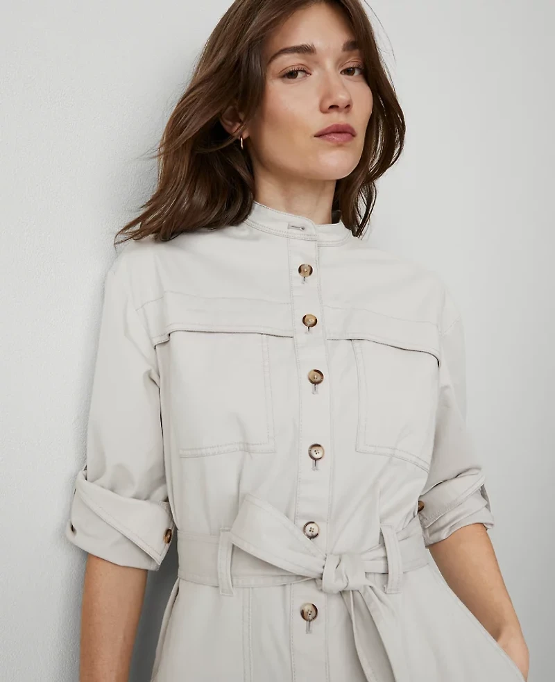 Ann Taylor Petite Weekend Collection Stand Collar Utility Jumpsuit Size 4 Tahini Women's