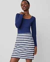 Ann Taylor Petite Striped Bouclé Tweed Skirt Size 8 Blue/White Combo Women's