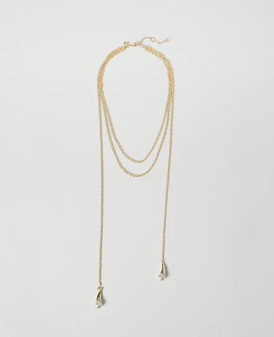 Ann Taylor Pearlized Triple Necklace Goldtone Women's