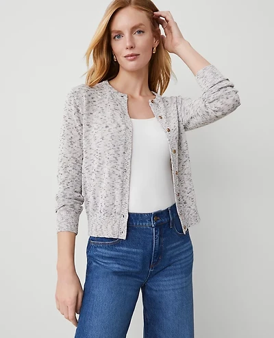 Ann Taylor Metallic Marled Ann Cardigan Size Small Cream Metallic Multi Women's