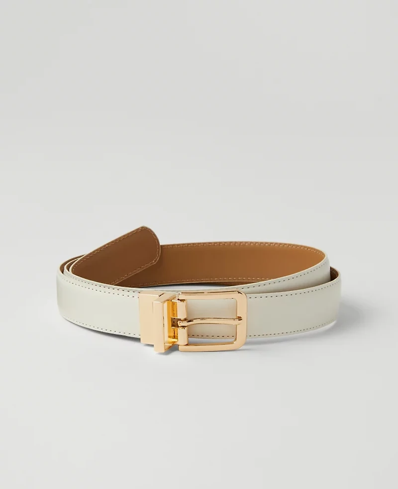 Ann Taylor Reversible Leather Belt Size Large Winter White Women's